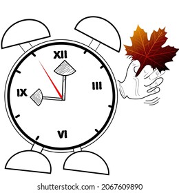 art striped clock design with leaf in hand, goodbye Daylight Saving Time ends - Powered by Shutterstock