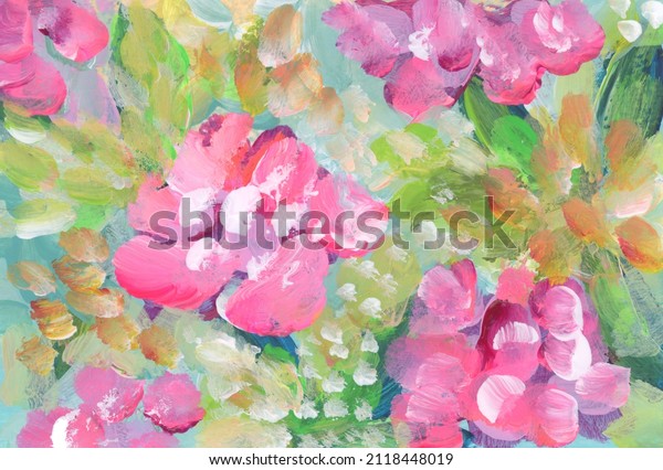 Art Watercolor and Acrylic flower smear blot.\
Interior painting. Abstract texture color stain horizontal wall\
background.