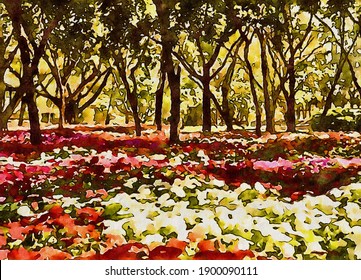 Art Watercolor Of Flower Garden