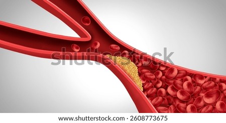 Artery Plaque causing Mini Strokes and Ministroke or transient ischemic attack as TIA stroke as blood flow in the brain blocked or heart attack as a blood clot buildup as a 3D illustration.