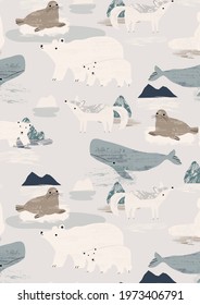 Artic Animals Ice Conversational Print For Kids