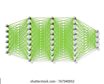 Artificial Deep Neural Network, Schematic Model Isolated On White, Frontal View, 3d Render