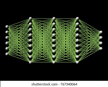 Artificial Deep Neural Network, Schematic Model Isolated On Black, Frontal View, 3d Render