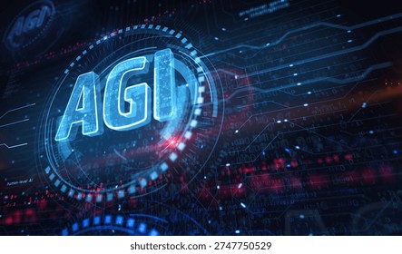 Artificial general intelligence symbol digital concept. Network, cyber technology and computer background abstract 3d illustration.