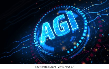 Artificial general intelligence symbol digital concept. Network, cyber technology and computer background abstract 3d illustration.