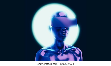 Artificial Human Robot Vr Glasses Neon Stock Illustration 1902529624 ...