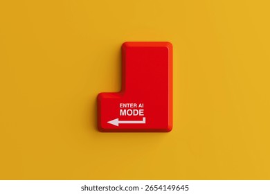 Artificial Intelligence Activation Concept. Red Keyboard Key With Enter AI Mode Text On Yellow Background. 3d Rendering