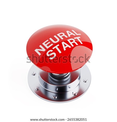 Artificial Intelligence Activation Concept. Red Push Start Button With Neural Start Text On Metallic Base Isolated On White Background. 3d Rendering