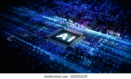 Artificial Intelligence AI Future Technology Concept Visualization. Big Data Transmission Connection. Technology Digital Data Network Abstract Background. 3d rendering