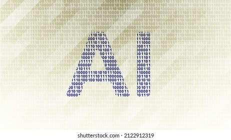 Artificial Intelligence (AI) icon on binary code ( array of bits ). Illustration.