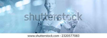 Artificial Intelligence (AI) Innovation concept. AI technology adoption. Digital and technology transformation in business and industry. 3d rendering ai robot on smart background. 商業照片 © 
