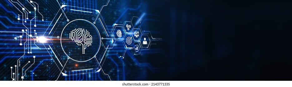 Artificial intelligence (AI), machine learning and modern computer technologies concepts. Business, Technology, Internet and network concept. 3d illustration