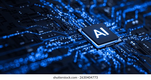 Artificial Intelligence AI Processor on Circuit Board. 3D Illustration