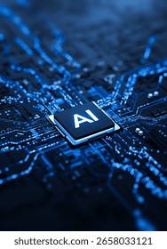 Artificial Intelligence AI Processor on Circuit Board. 3D Illustration