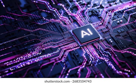 Artificial Intelligence AI Processor on Circuit Board. 3D Illustration