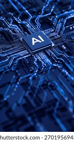 Artificial Intelligence AI Processor on Circuit Board. 3D Illustration