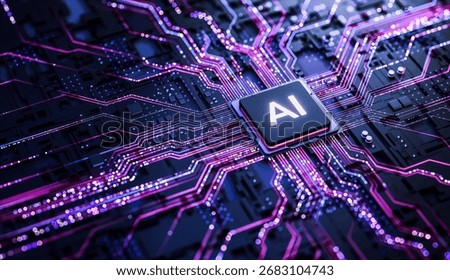 Artificial Intelligence AI Processor on Circuit Board. 3D Illustration
