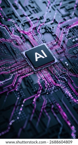 Artificial Intelligence AI Processor on Circuit Board. 3D Illustration