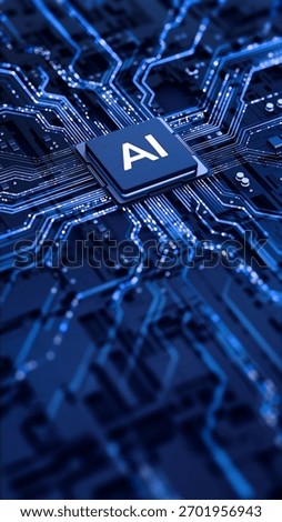 Artificial Intelligence AI Processor on Circuit Board. 3D Illustration