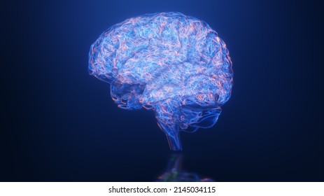 Artificial Intelligence Brain Animation. Digital Brain Big Data Deep Learning Computer Machine. Animation Big Data Concept. Big Data Flow Analysis. Artificial Intelligence Digital Brain. 3d Render.