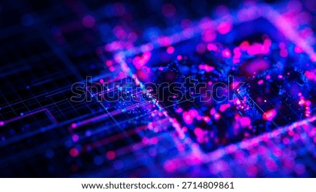 Artificial intelligence central processing unit background. Quantum computing core with data flows and logic operations. Futuristic technology neural network qubit processor. 3D Illustration