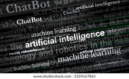 Artificial intelligence chatbot machine learning and neural networks. Headline news titles international media abstract concept  3d illustration.