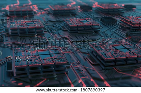 Artificial intelligence and computer mind. High technologies, network database. Realistic 3D illustration