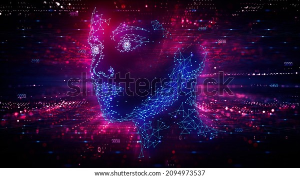 Artificial Intelligence Conscience -\
Existential Risk from Artificial General Intelligence - AGI - AI\
Takeover Concept with Digital Face on Tech\
Background