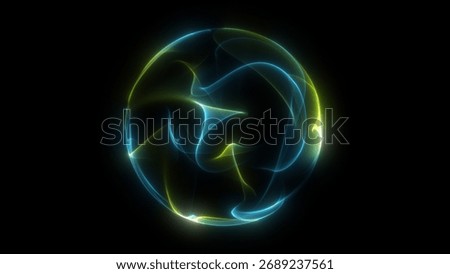 Artificial intelligence core, abstract glowing sphere with light green and blue energy structure, futuristic digital design symbolizing data and neural connections, smoky round gradient with luminous 