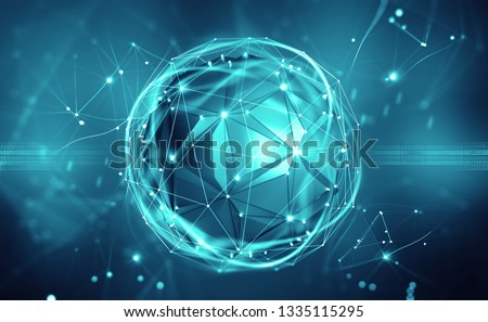 Artificial intelligence. Digital mind. Wireless network technology. 3D illustration of an innovative processor in the global cyberspace of the future