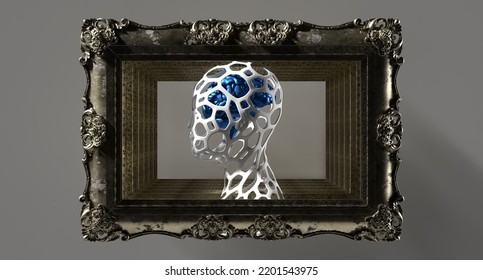 Artificial Intelligence Generated Artwork Design. Machine Learning Models Developed By OpenAI To Generate Digital Images From Natural Language Descriptions. 3d Illustration