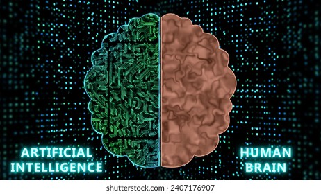 artificial intelligence and human comparison illustration. ai and human brain both have natural language processing power, and neural networks