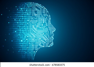 Artificial intelligence. Human head outline with circuit board inside. Technology and engineering concept. 3D Rendering 