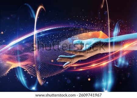 Artificial intelligence. Human life. 3d illustration. New brain. Digital life. Hand in the future. Head with brain. Face. Science.