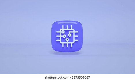 Artificial intelligence icon. AI dot and line, data, brain, chip, server icon isolate on purple background. 3D render