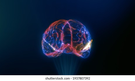 Artificial intelligence illustration. Human brain model. Nano technology innovation. Online lifestyle. Futuristic tech development. Human design. Computer science. Smart mind. Data base. IT business. 
