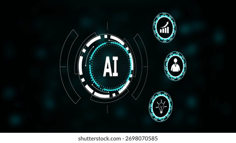 Artificial intelligence interface with icons for growth person and idea technology