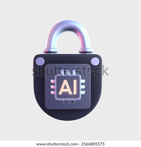 Artificial Intelligence Lock Security 3D Icon Design