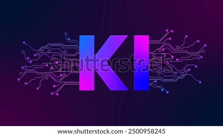 Artificial Intelligence Logo - KI symbol with circuit contact lines - abstract digital technology background - 3D-Illustration