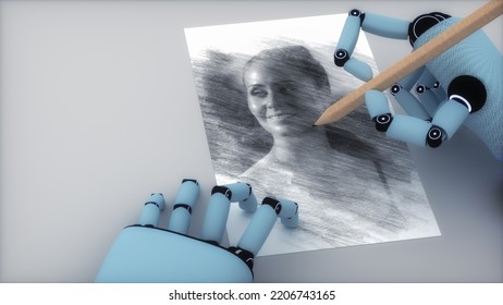 an artificial intelligence paints a portrait of a woman (3d rendering) - Powered by Shutterstock