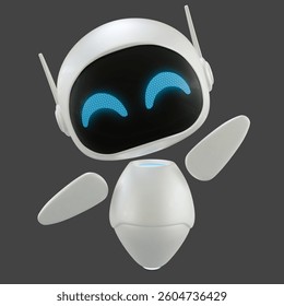 Artificial intelligence personal assistant robot with a waving hand gesture. Mini robot 3d character