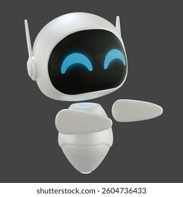 Artificial intelligence personal assistant robot with a pointing side gesture. Mini robot 3d character