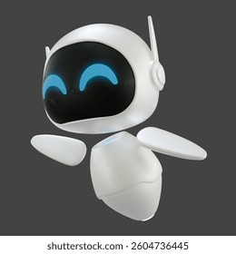 Artificial intelligence personal assistant robot with a flying gesture. Mini robot 3d character