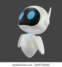 Artificial intelligence personal assistant robot with a looking to the sky gesture. Mini robot 3d character