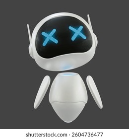Artificial intelligence personal assistant robot with a dead or error gesture. Mini robot 3d character