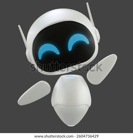 Artificial intelligence personal assistant robot with a waving hand gesture. Mini robot 3d character