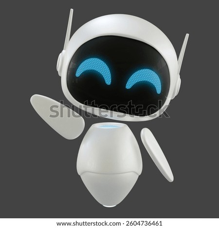 Artificial intelligence personal assistant robot with a say hi gesture. Mini robot 3d character