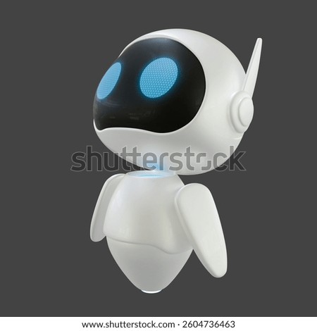 Artificial intelligence personal assistant robot with a looking to the sky gesture. Mini robot 3d character
