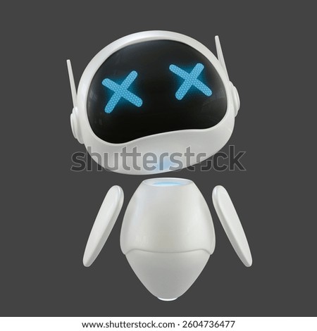 Artificial intelligence personal assistant robot with a dead or error gesture. Mini robot 3d character