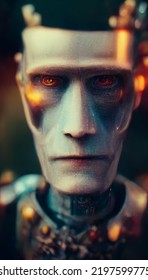 Artificial Intelligence Portrait, Robot With Humanoid Face, Cyborg Concept  3d Rendering